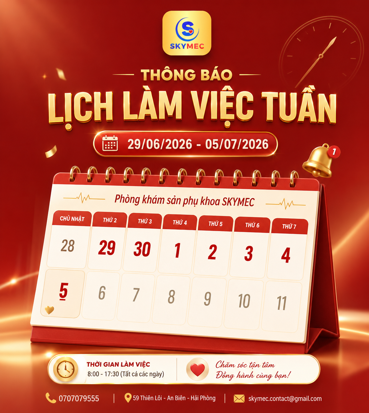 THÔNG BÁO LỊCH LÀM VIỆC TUẦN 1 THÁNG 7